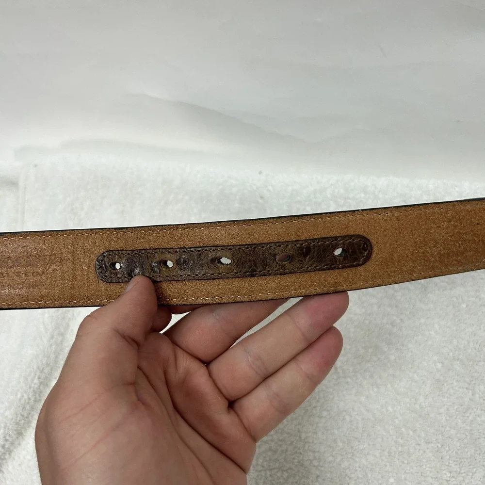 Nocona Mens Size 32 Brown Ostrich Print Embroidered Leather Belt